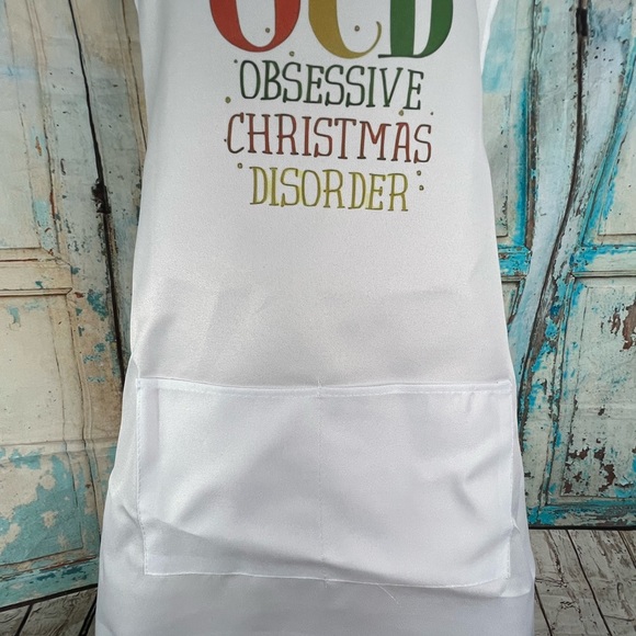 OCD Obsessive Christmas Disorder White Bib Apron Unisex New - Picture 2 of 6